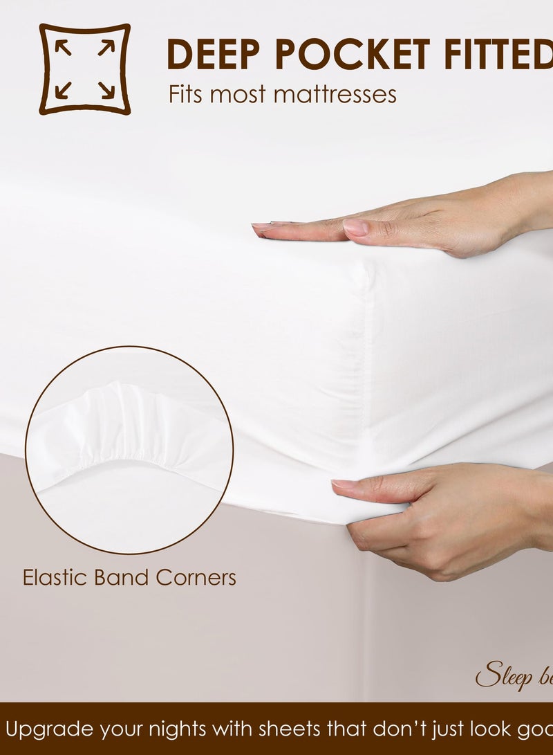 Siesta Zen™ 3 Pcs Set Premium T250 Cotton Rich Fitted Sheet Set 30cm Deep Pocket Full Elastic Fits for All, Ultra Soft Breathable Wrinkle Resistant (1 Twin Fitted+2 Pillowcases) - Image 3